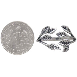 Sterling Silver or Bronze Leaf Cluster Adjustable Ring: Bronze