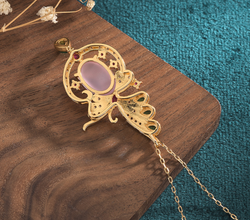 Crystal Butterfly Over Pink Jade Necklace