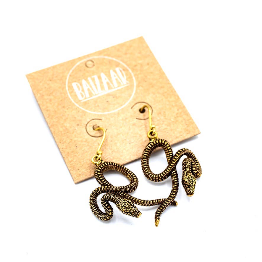 Brass Curled Snake Earrings