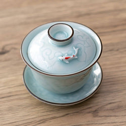 Gaiwan Tea Brewing Cup with Lid Sky Blue Koi (1/80)