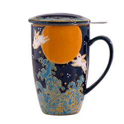 Moon Rabbit Design 15oz Tea Mugs with Lid and Infuser