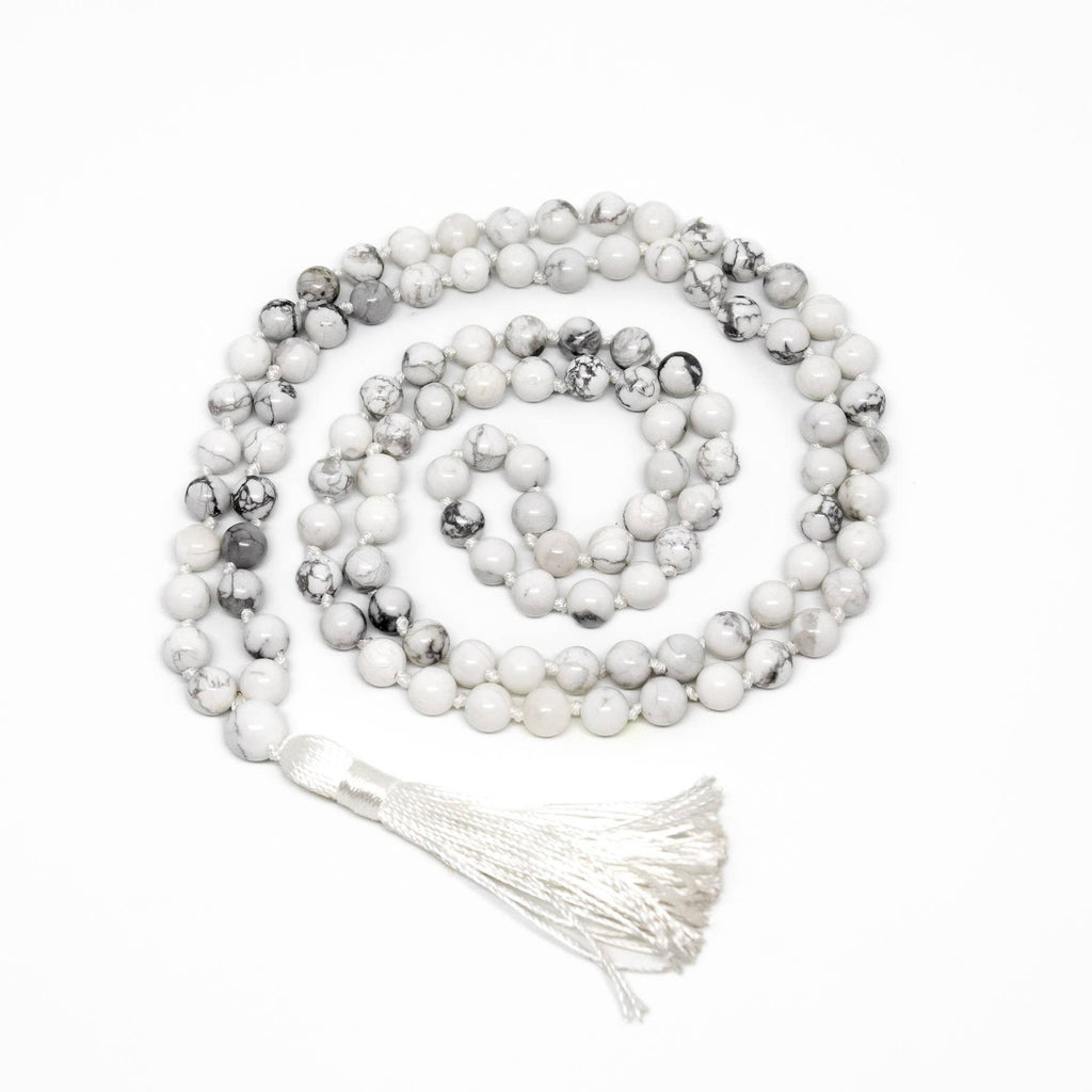 Howlite Knotted 108 Bead Mala - Prayer Beads - 8mm