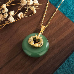 Double Gold Fish Jade Necklace