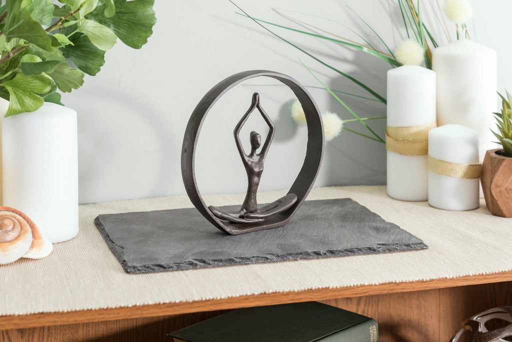 Circle Iron Sculpture with Figurine in Yoga Pose