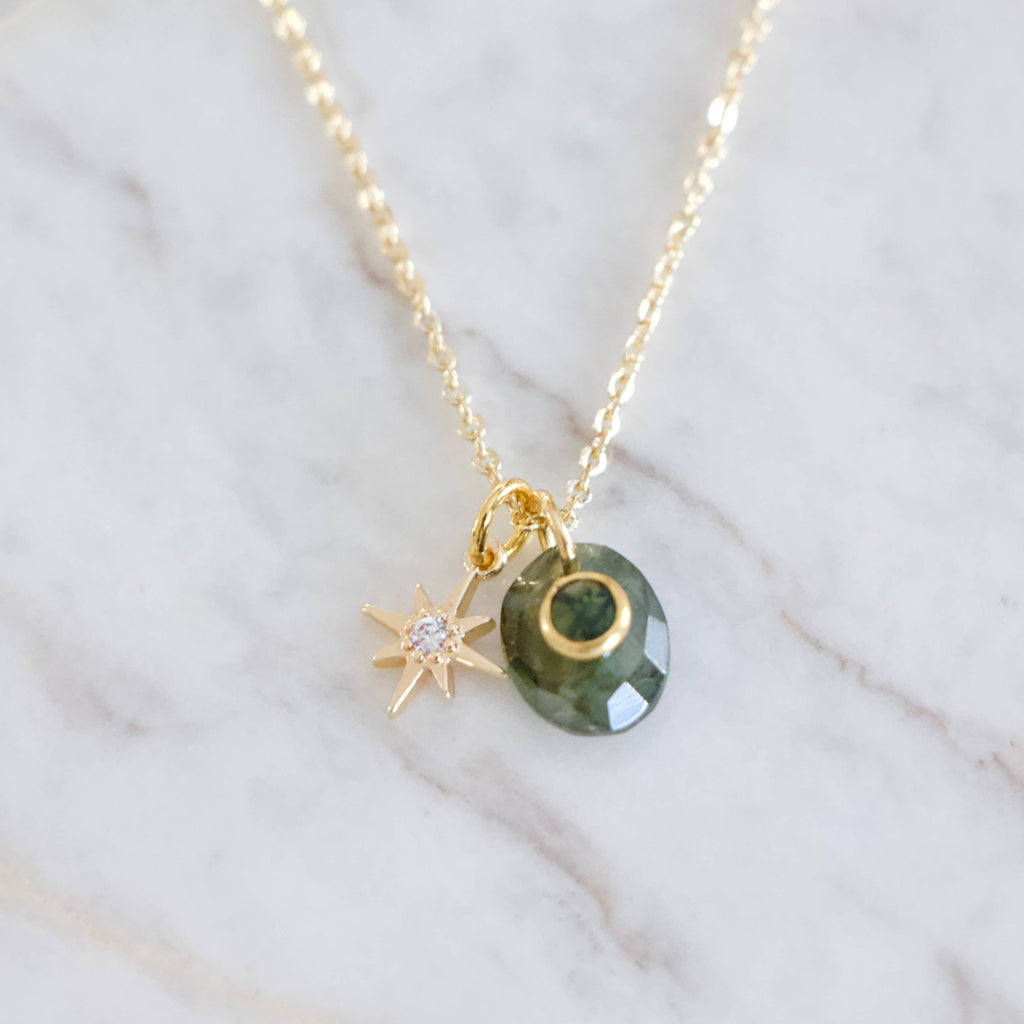 Labradorite With Moss Agate Inlay Star Necklace 