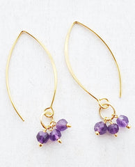 Vermeil Gold Marquis Cluster Earrings - Amethyst