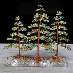 Copper Wire Autumn Forest Sculpture on Selenite Crystal