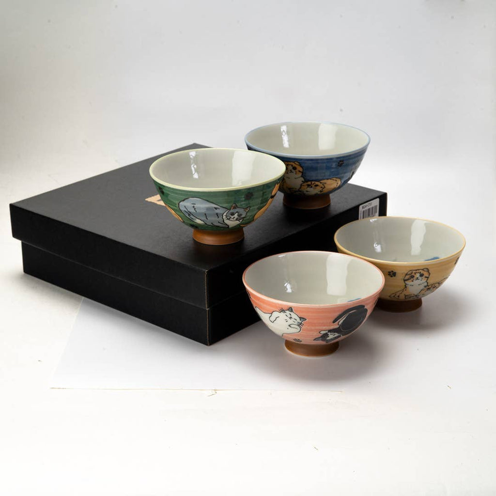 4 Piece Rice Bowl Gift Set Playful Neko Cats JP (1/12)