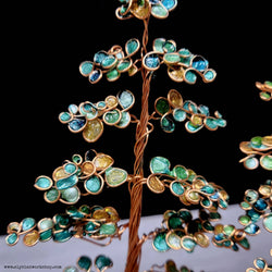 Copper Wire Autumn Forest Sculpture on Selenite Crystal