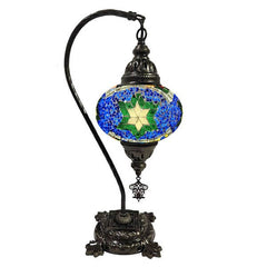 Hanging Mosaic Desk Lamp - Blue glass beads with green