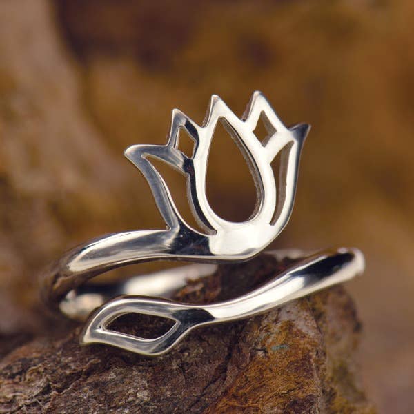 Sterling Silver or Bronze Adjustable Lotus Design Ring