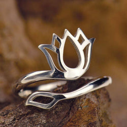 Sterling Silver or Bronze Adjustable Lotus Design Ring