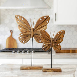 Eroded Teak Butterfly on Stand - 20