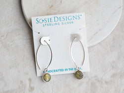 Silver Medium Marquis Round Gemstone Earrings - Labradorite