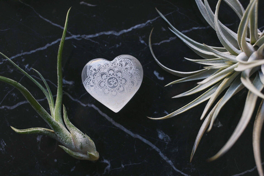 Etched Selenite Heart Crystal 