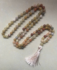 Rainbow Jade Knotted 108 Bead Mala - Prayer Beads - 8mm