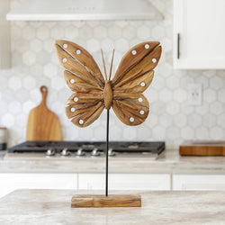 Eroded Teak Butterfly on Stand - 20