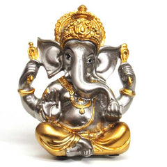 Ganesh sitting- Silver and Gold: Polyresin / 5.25