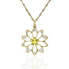 New Beginnings Pure White Daisy Flower Crystal Necklace