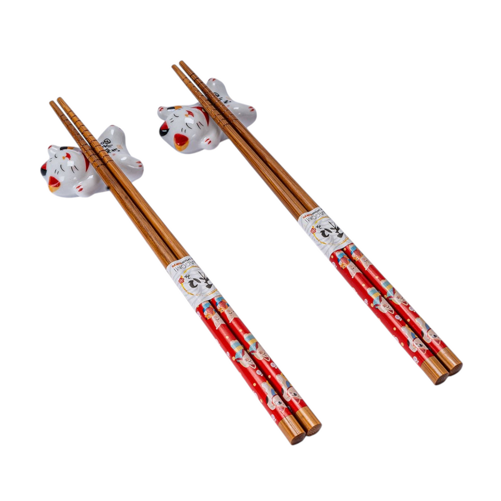 Lucky Cat Neko 2 Pair Chopsticks and Rests Git Set (1/100)