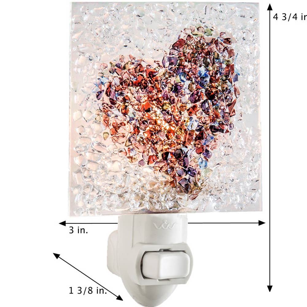 Heart Night Light Fused Glass Multi Colored Chips NTL 187