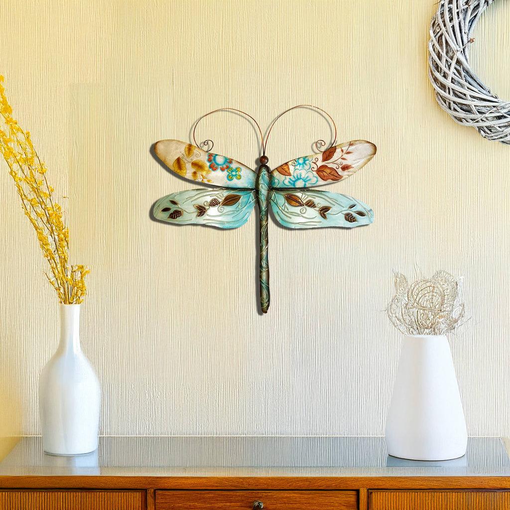 Dragonfly Wall Decor Blue And Pearl, w/ Capiz, Outdoor Safe