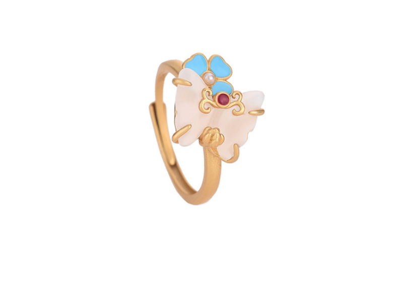 Butterfly Kiss Jade Open Ring