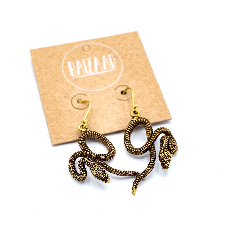 Brass Curled Snake Earrings