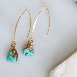 Turquoise Nugget Drop Earrings, Gold