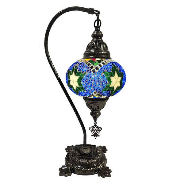 Hanging Mosaic Desk Lamp - Blue glass beads with green