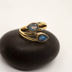 Brass Labradorite Wrap Ring: 7