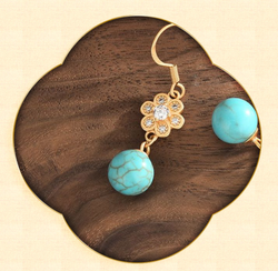 Turquoise with Crystal Flowers Earrings