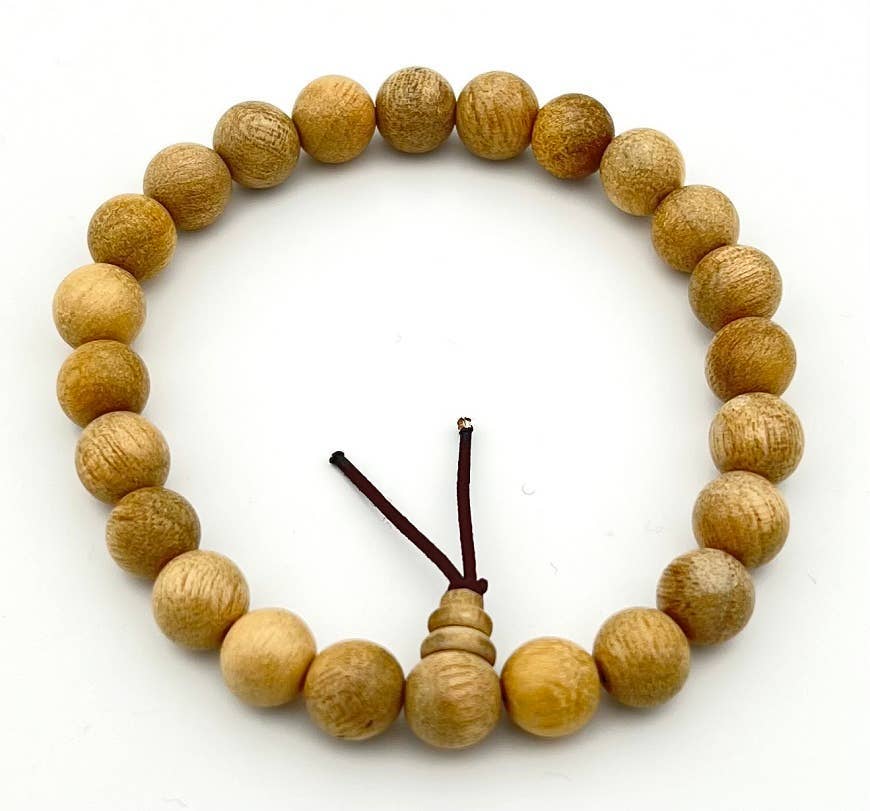 Large Size Camphor Wood Beaded Bracelet - Wrist Mala - 10mm