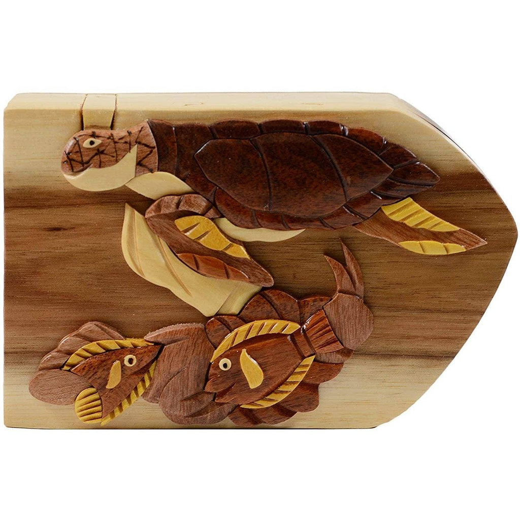 Turtle and Reef Fish - Hand Carved Keepsake Gift Box
