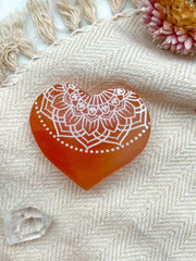 Engraved Peach Selenite Heart Crystal Valentine's Day: Small (~2