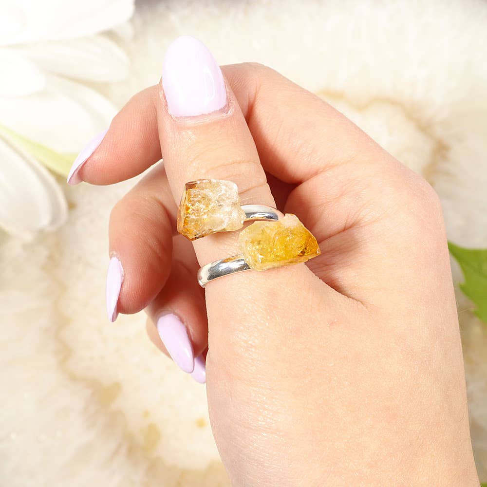Citrine Ring (Adjustable) - Citrine Point Silver Plated
