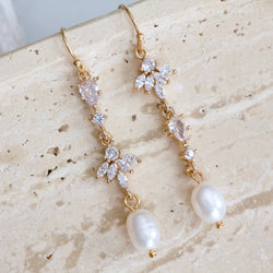 Zircon and Pearl Drop Earrings