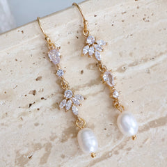 Zircon and Pearl Drop Earrings