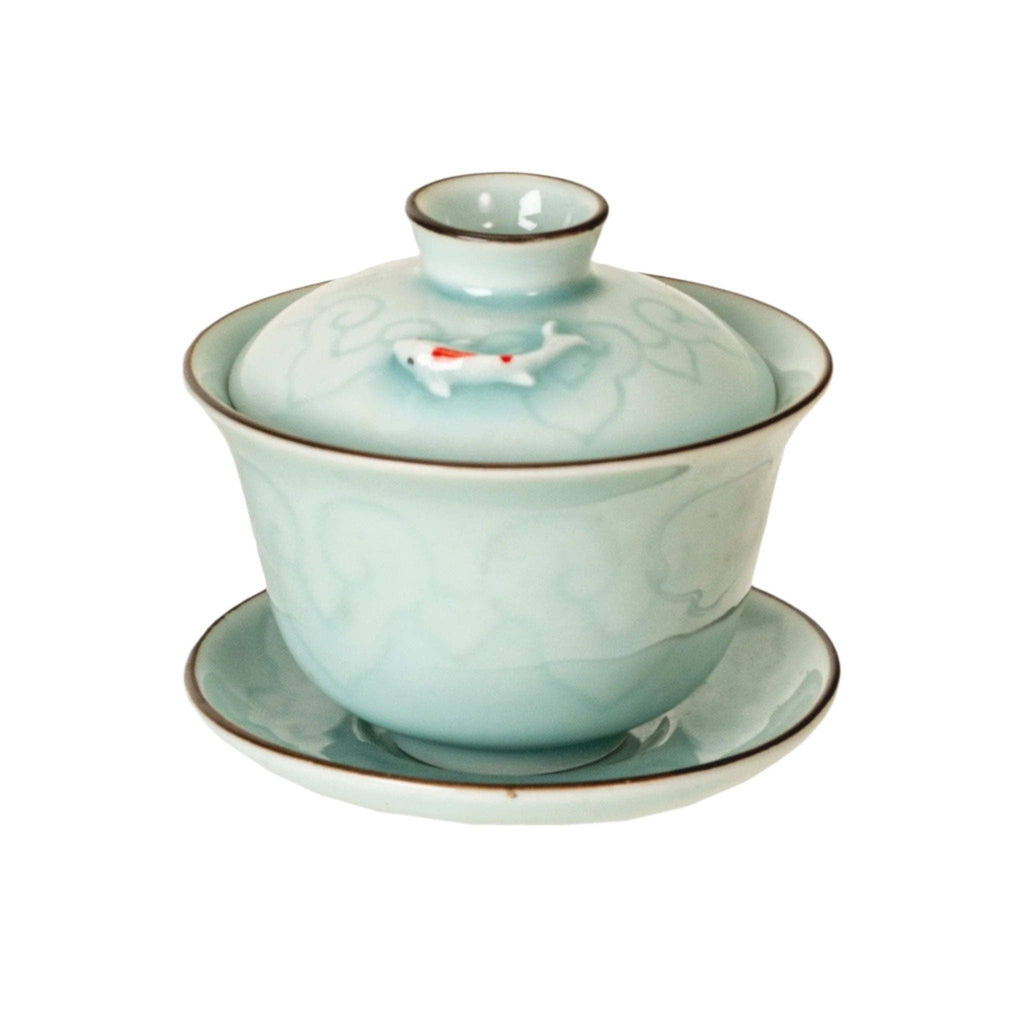 Gaiwan Tea Brewing Cup with Lid Sky Blue Koi (1/80)
