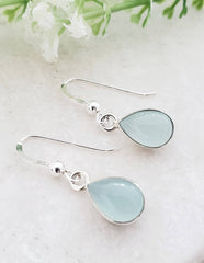 Sterling Silver Bezeled Teardrop Earring - Aqua Chalcedony