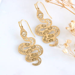 Lotus Snake Earrings: Gold Plated