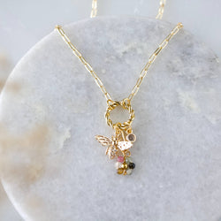 Tourmaline Flower CZ Queen Bee Charm Necklace  