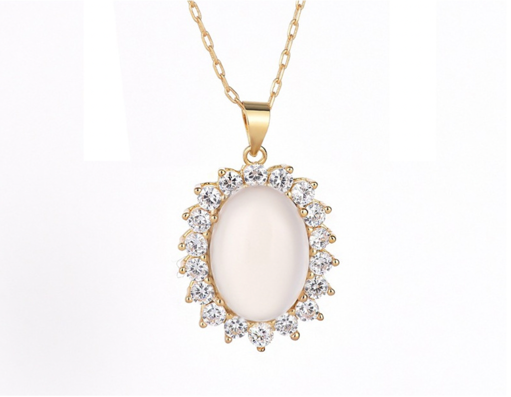White Jade With Zircon Necklace