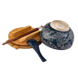 Wave Nami Bowl w/ Chopsticks, Spoon, Lid and Trivet Set