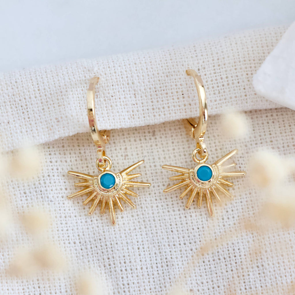 Turquoise Starburst Huggie Earrings  