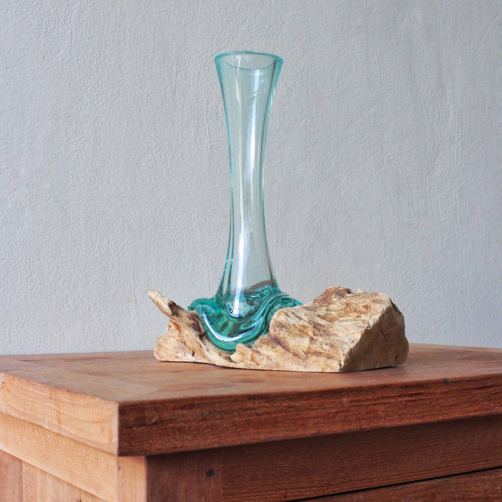 Glass on Whitewash Wood - Vase - Medium