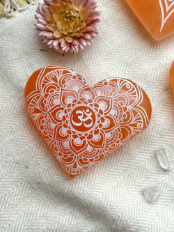 Engraved Peach Selenite Heart Crystal Valentine's Day: Small (~2