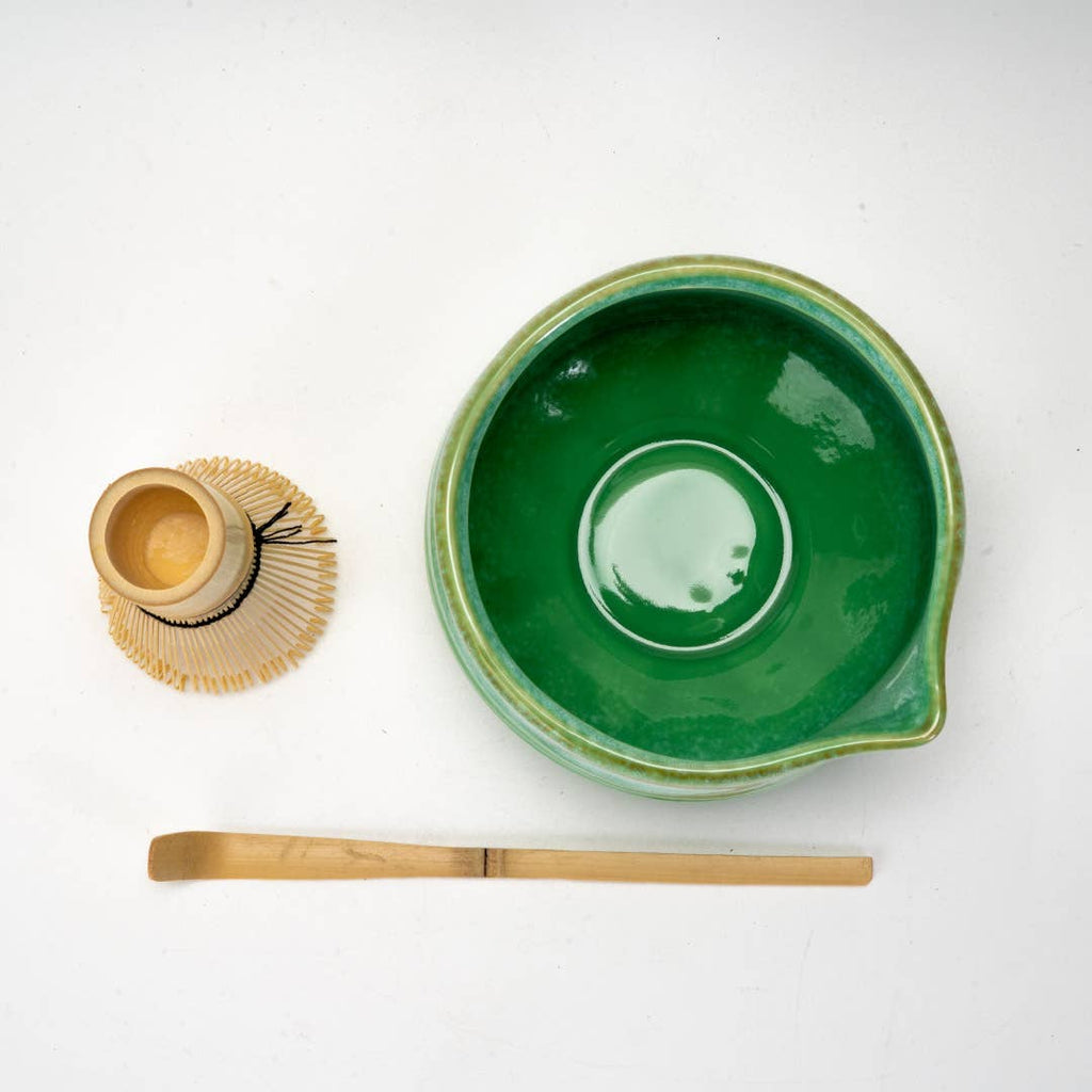 Matcha Set 20oz Porcelain Latte Bowl with Whisk and Scoop Green (1/16)