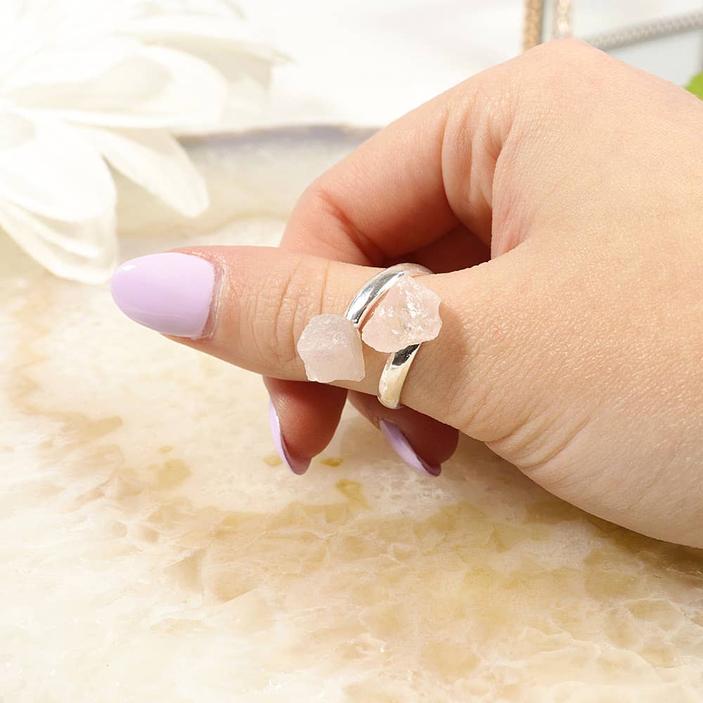 Rose Quartz Ring (Adjustable) | Rose Quartz Silver Plated