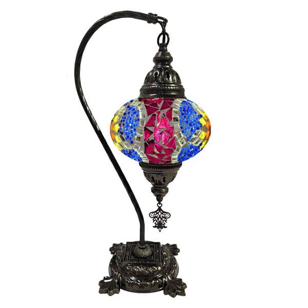 Hanging Mosaic Desk Lamp - Multi red blue and white